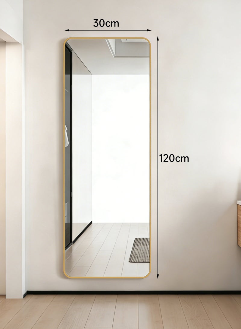 أركايوبتيركس مرآة مستطيلة بطول 120 × 30 سم وحواف مستديرة، تثبت على الحائط أو توضع على الحائط، مرآة بإطار من الألومنيوم لغرفة المعيشة وغرفة النوم والمدخل (ذهبية) - Image 1